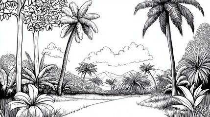 Tropical Landscape with Palm Trees