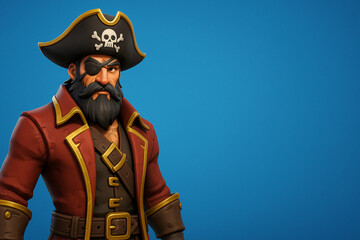 Animated pirate with eye patch and red coat poses