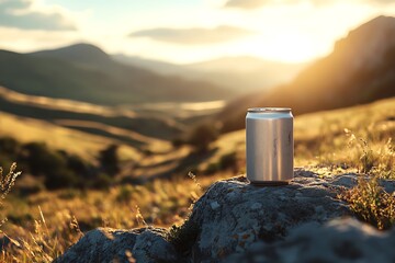 Obraz premium Sunset Serenity: A Refreshing Moment in the Mountains