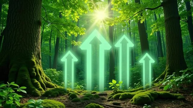 Lush Forest Growth Sustainability Environmental Progress Green Arrows Sunlight Trees Nature