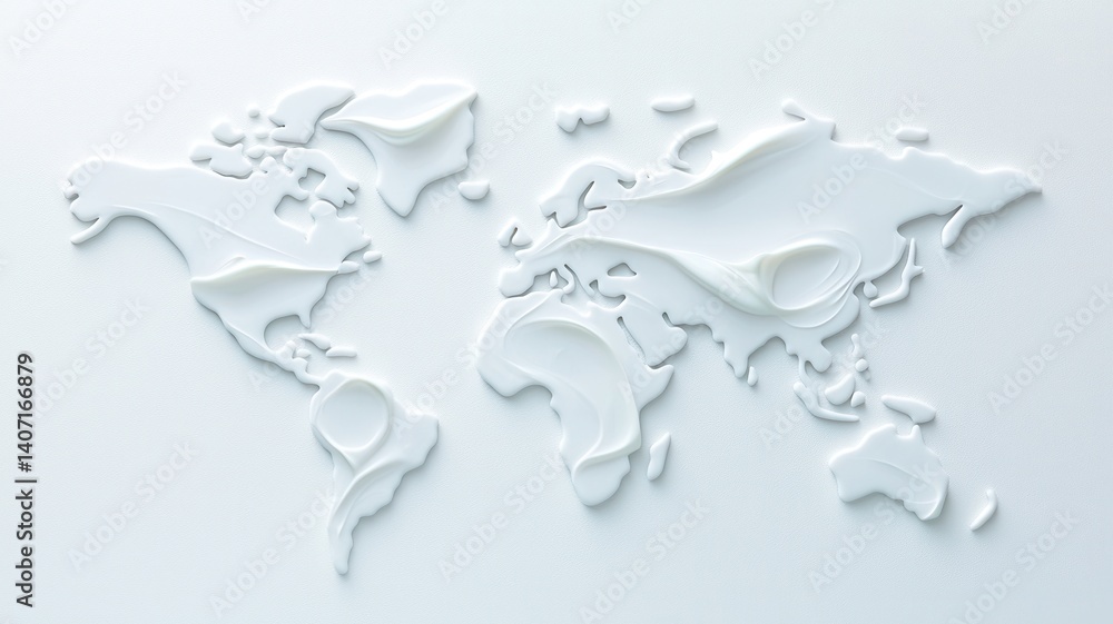 Poster white minimalist world map displayed on a white background, representing global connectivity and sim