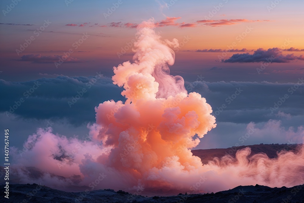 Poster peach vapor in twilight setting with textured flow and warm hues