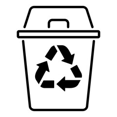 Recycling bin line vector icon, featuring a waste container with a recycling symbol. Symbolizes sustainability, waste management, and eco-friendly disposal.