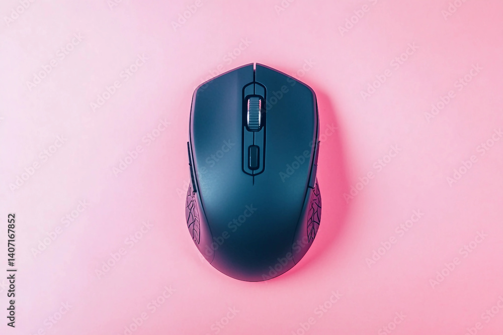Fototapete wireless mouse on white surface with network pattern background, minimalistic tech design, generativ