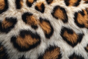 White Snow Leopard skin texture with copy space. Close-up snow leopard pattern. Big Cat fur. White leopard spots. Realistic snow leopard skin. Snow leopard design texture. Detailed snow leopard skin c