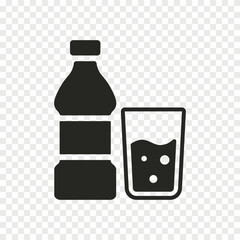 Plastic bottle water and glasse flat vector icon