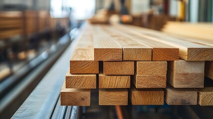 manufacturing facility with wooden planks on conveyor belt highlighting precision craftsmanship and production quality in woodworking industry natural healthy living theme