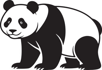 Panda Bear Standing Black And White Vector Illustration Animal Art