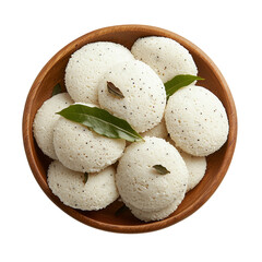 Delicious idli south indian breakfast in a wooden bowl dish  isolated on transparent  background