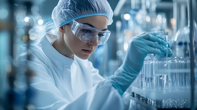 scientist in cleanroom setting wearing sterile gloves working with lab equipment emphasizing control hygiene and the importance of aseptic pharmaceutical procedures
