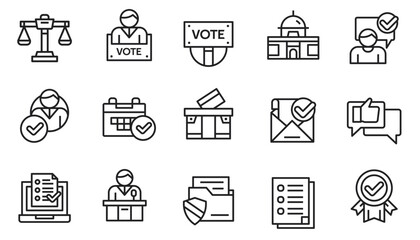 Set of Voting and election icons with line art style. Vector