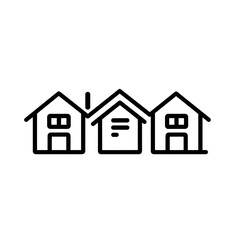 Fototapeta premium Three houses icon in black outline on white background
