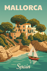 Mallorca Spain vintage travel poster