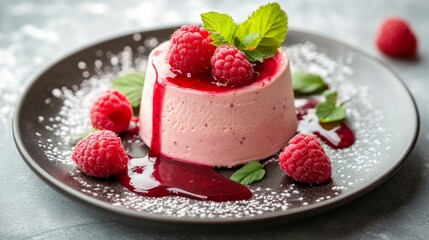 Sweet dessert with strawberries and cream on a plate, perfect for recipes, menus, food blogs.