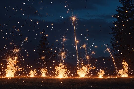Midnight Canvas of Glowing Sparks and Dancing Flames