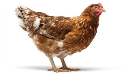 Standing Hen Isolated on White Background in Studio