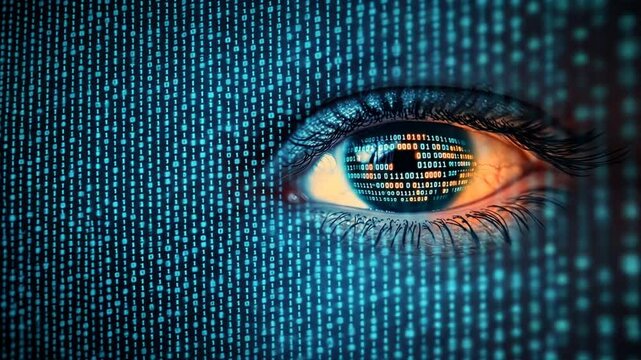 Eye with binary code, code lines, code flow, flowchart programming, data flow, Code Visualization