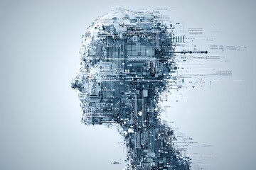 Digital Intellect: An intricate representation of a human head, formed from interconnected circuits.