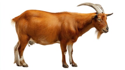 Standing Goat with Horns Isolated on White Background