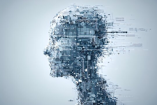 Digital Intellect: An intricate representation of a human head, formed from interconnected circuits.