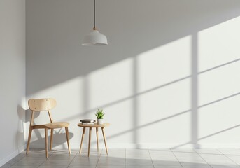 Chair and plant interior scene with sunlight