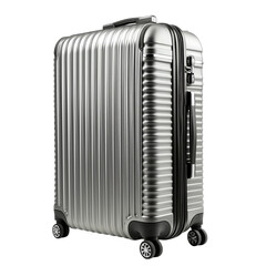 Silver luggage travel suitcase baggage wheeled for journeys  isolated on transparent  background