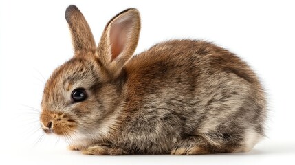 Obraz premium Adorable Little Rabbit Sitting Calmly on a White Background