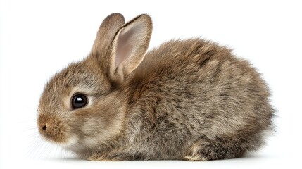 Obraz premium Resting Baby Rabbit Brown Fur Isolated on White Background