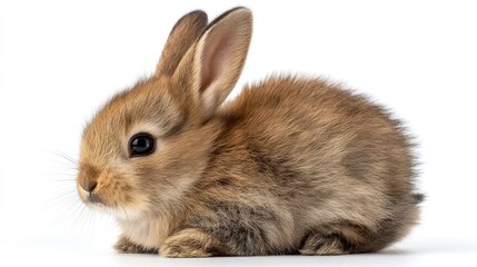 Obraz premium Cute Brown Rabbit Resting on White Background