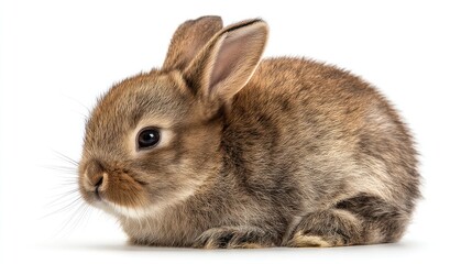 Fototapeta premium Resting Brown Rabbit Isolated on White Background