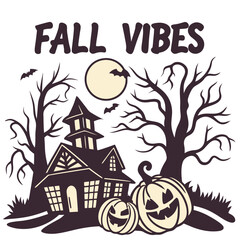 Spooky Halloween Night Illustration Featuring Haunted House Pumpkins And Bats