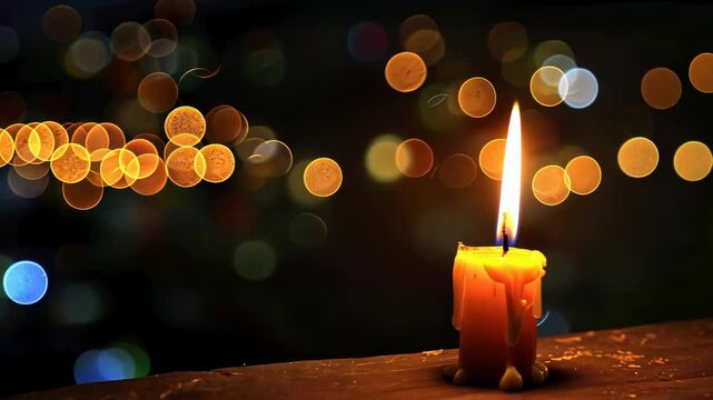 A candle's flame stands out against blurred lights, marking Suicide Prevention Day. World Suicide Prevention Day, September 10 - Powered by Adobe