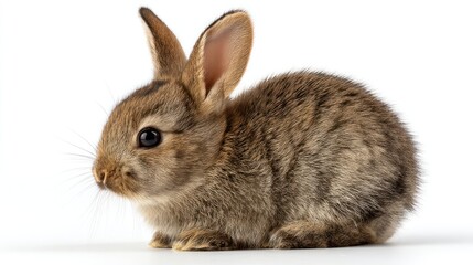 Obraz premium Sitting Rabbit Isolated on White Background, Small Brown Hare