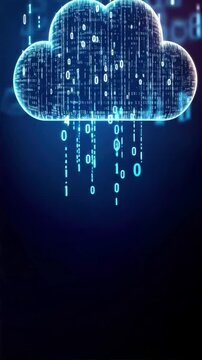 Digital cloud icon with binary code streaming from it, code lines, code flow, flowchart programming, data flow, Code Visualization