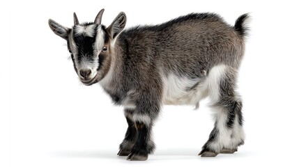 Fototapeta premium Standing Young Goat Isolated on White Background Looking Forward