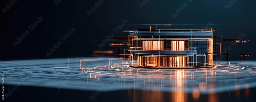 Poster building house on blueprint with dwelling and plan concept. modern architectural design with intrica