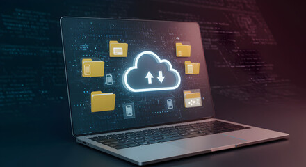 ,Cloud Storage Concept on Laptop Revolutionizing Data Management: The Rise of Cloud Storage...