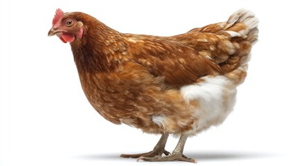 Fototapeta premium Brown Chicken Standing on White Background in Studio Shot
