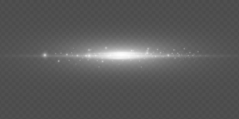 White horizontal lens flares pack. Laser beams, horizontal light rays. Collection effect light White line png. Beautiful light flares. Glowing streaks on light background.