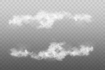White smoke puff isolated on transparent black background. PNG. Steam explosion special effect. Effective texture of steam, fog, smoke png. Vector.	
