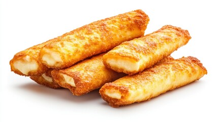 Delicious Golden Breaded Cheese Sticks Served on White Background for Tasty Snack Moments