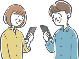 スマホを見る夫婦　上半身　ベクター