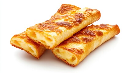 Golden Brown Cheesy Pastry Sticks on White Background Ready for Delicious Snack Enjoyment