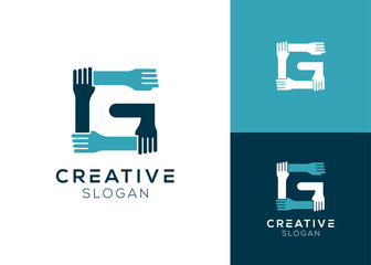 Hands holding each other forming the letter G logo design for community, solidarity and team