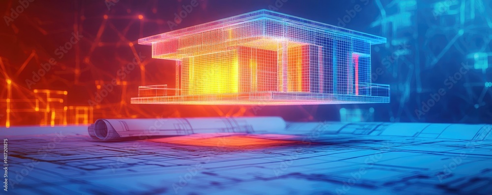 Poster building house on blueprint with dwelling and plan concept. futuristic architectural design with vib