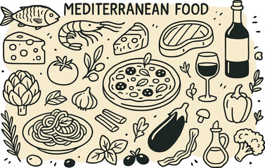 Mediterranean cuisine design featuring traditional foods and ingredients for culinary inspiration