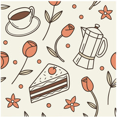 Hand-Drawn Vintage Posters in Dolce Vita Style: Whimsical Illustrations of Wine, Coffee, Pastries, and Flowers