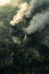 Obraz premium Nuclear Power Plant with Cooling Towers and Industrial Landscape 