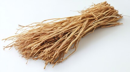 Dried bundle of straw on white background