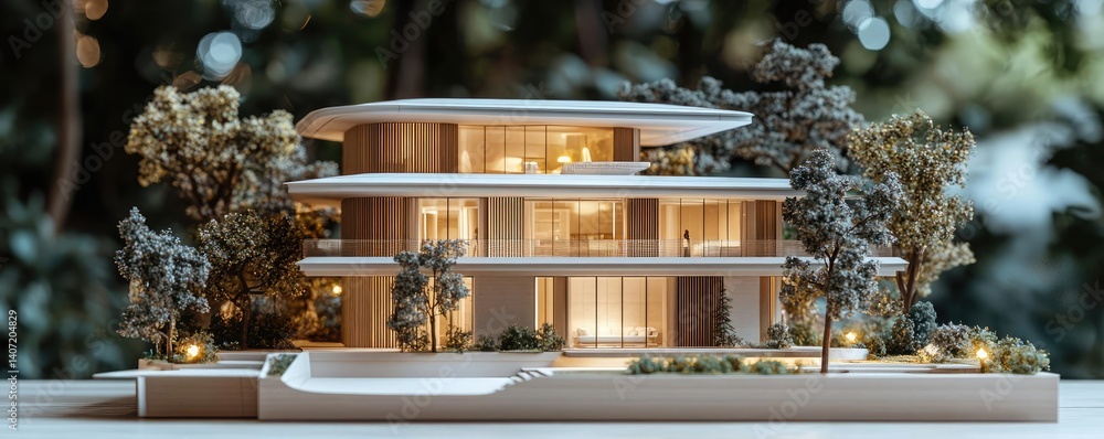 Poster building house on blueprint highlighting dwelling and project concept. modern architectural model sh